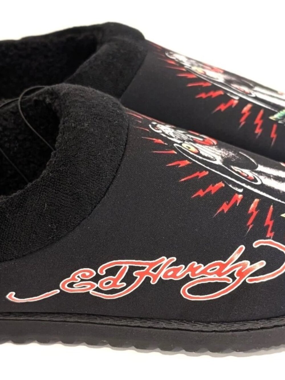 Ed Hardy Mens Skull Rose Tattoo Slippers Black Clog Mules Size L 9/10 NWT